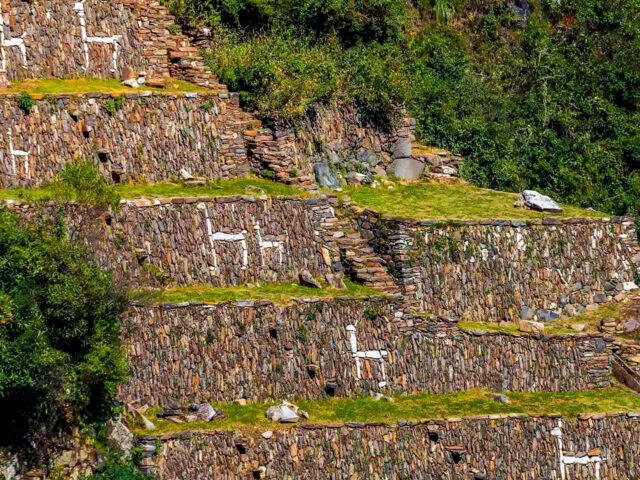 Llama terraces at Choquequirao carved into the mountain 5 days